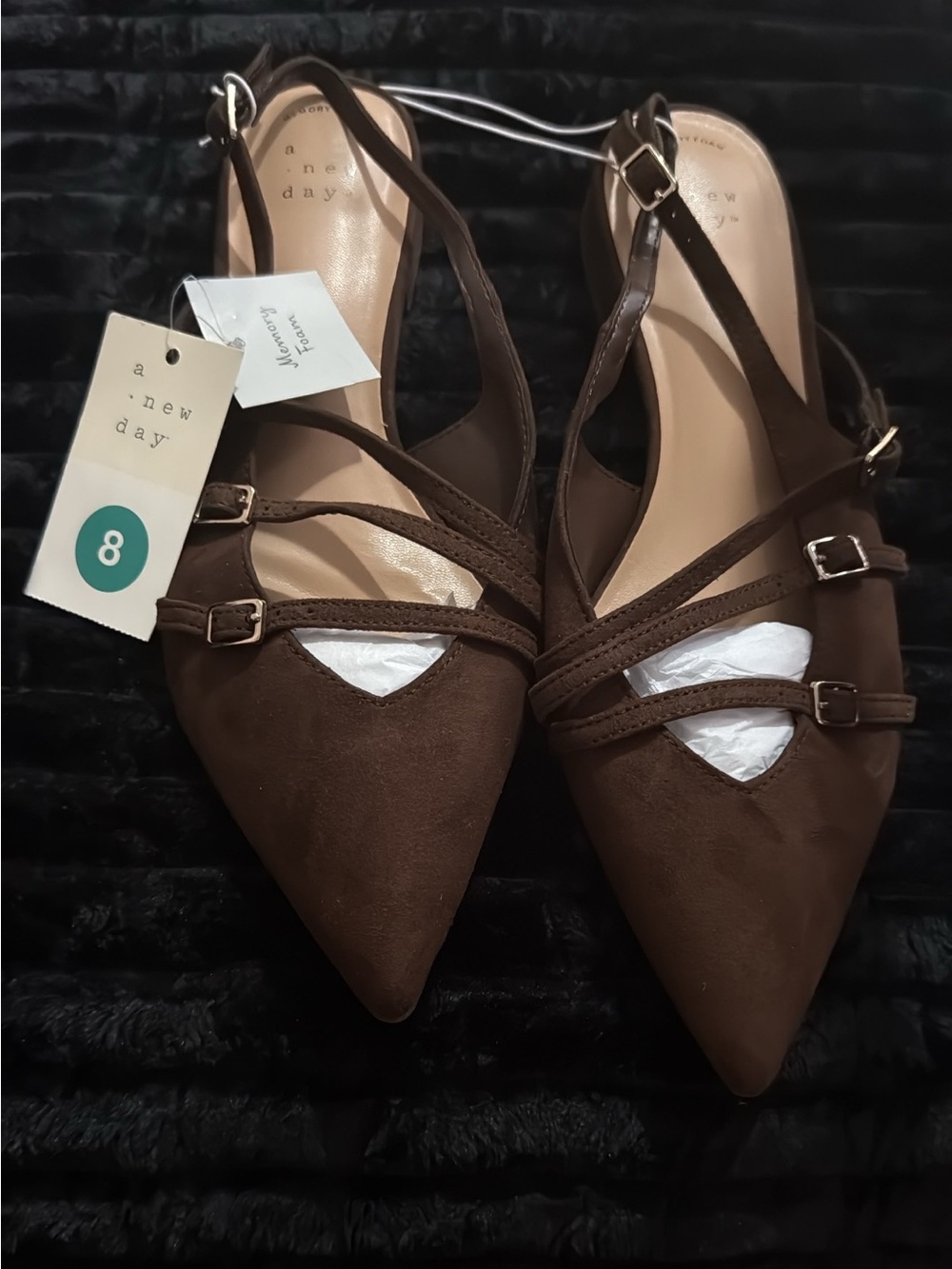 a new day Brown Pointed Double-Strap Slingback Flats